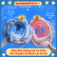 (Loại Tốt) Phao Bơi Chống Lật Xỏ Chân Phi Thuyền Có Bánh Lái Và Còi (Hồng và Xanh)