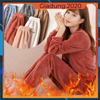 (LoBộ đồ ngủ nữ tay dài lót nhung nỉ thời trang mặc nhà mùa đông cho nữ