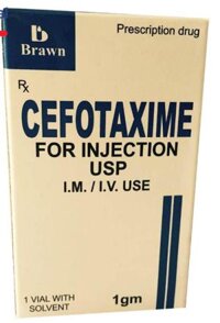 (Lốc 10 hộp )Cefotaxime for Injection USP 1g – Thuốc kháng sinh tiêm mạnh mẽ, phổ rộng (Hộp 1 lọ bột pha tiêm + 1 ống nước cất pha tiêm 5ml)