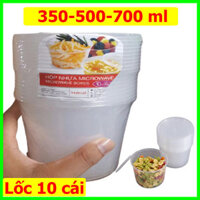 Lốc 10 hộp nhựa đựng thực phẩm tròn có nắp Microwave trong suốt dung tích 350ml 500ml 750ml