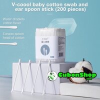 Lốc 12 hộp Tăm bông trẻ em Vcool kháng khuẩn ( 1 hộp 200 que lõi giấy) cho bé sơ sinh ngoáy tai, mũi