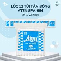 Lốc 12 túi Tăm bông Aten người lớn thân nhựa túi 90 que SPA-064