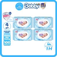 Lốc 4 Gói 100 Miếng Khăn Giấy Ướt Em Bé Bobby Care Không Mùi/ Không Hương (Bobby Xanh) - NHI.TNL