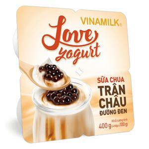 Lốc 4 hộp sữa chua Vinamilk trân châu đường đen Love Yogurt 100g