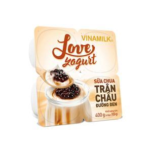 Lốc 4 hộp sữa chua Vinamilk trân châu đường đen Love Yogurt 100g