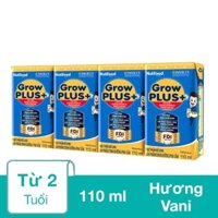 Lốc 4 hộp sữa pha sẵn Nutifood GrowPLUS+ xanh hương vani 110 ml cho trẻ biếng ăn (từ 2 tuổi)
