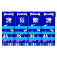 Lốc 4 Hộp Sữa tươi tiệt trùng Vinamilk 100% Ít Đường 180ml