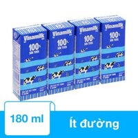 Lốc 4 hộp sữa tươi tiệt trùng Vinamilk ít đường 180 ml (từ 1 tuổi)