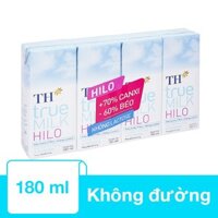 Lốc 4 hộp sữa tươi tiệt trùng TH true MILK Hilo không đường 180 ml (từ 1 tuổi)