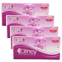 Lốc 4 thếp khăn giấy lụa Lency 560 tờ, 100% nguyên liệu bột giấy nhập khẩu, dai, mềm mịn, không bụi, siêu tiết kiệm