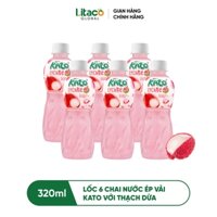 Lốc 6 chai nước ép Vải Kato với thạch dừa (320ml/chai)