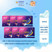 Lốc 6 gói băng vệ sinh Diana Super Night ban đêm 35cm 3 miếng/gói Mặt lưới