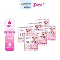 Lốc 6 gói - Băng vệ sinh Diana SENSI Siêu mỏng Cánh và Không cánh 8 miếng/gói