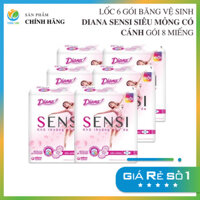 Lốc 6 Gói Băng Vệ Sinh Diana Sensi Siêu mỏng có cánh gói 8 miếng