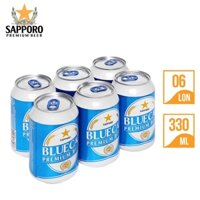 LỐC 6 LON BIA BLUE CAP SAPPORO PREMIUM BEER 330ML