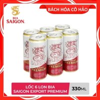 LỐC 6 LON BIA SÀI GÒN EXPORT PREMIUM SABECO 330ML