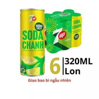 Lốc 6 lon nước ngọt 7Up soda chanh không calo 320ml