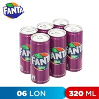 LỐC 6 LON NƯỚC NGỌT HƯƠNG NHO FANTA 320ML