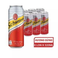 Lốc 6 lon nước soda Schweppes Dry Ginger Ale hương gừng 320ml