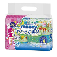 Lốc 8 gói Khăn Giấy Ướt Moony Unicharm Nhật Bản (76 tờ x 8 gói)