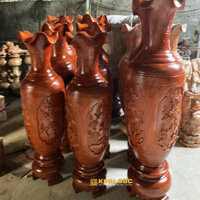 Lộc Bình gỗ xà cừ đỏ 1m4 đục và trơn