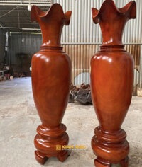 Lộc Bình gỗ xà cừ đỏ 1m5 đục và trơn