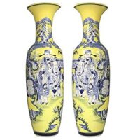 Lộc Bình Gốm Sứ Vẽ Phúc Lộc Thọ Nền Vàng Cao 1m4