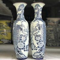 Lộc Bình Gốm Sứ Vẽ Tùng Công Phú Quý Men Lam Cao 1m6