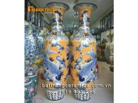 Lộc bình sứ Lý ngư vọng nguyệt giả gỗ 1m4