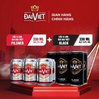 [Lốc] Combo 2 lốc bia Đại Việt mix Black/Pilsner lon 330ml