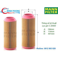 Lọc Gió Mann Filter C20500 Lọc Gió Máy Nén Khí Micos 100HP Hãng Mann-Hummel Sản Xuất Tại Germany Đức