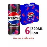 Lốc nước ngọt Zero Calo vị phúc bồn tử Pepsi lon 320ml (6 Lon)