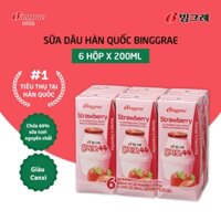 Lốc Sữa Dâu Hàn Quốc Binggrae Strawberry Milk (200ml x 6 hộp)