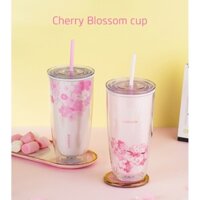LocknLock Ly Nhựa 2 Lớp Cherry Blossom Kèm Ống Hút Dung Tích  750ML - HAP509 -Màu Trắng và Hồng