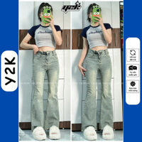 (LOE NẤM LÙN)Quần ống loe nữ jean lưng cao, quần bò jeans màu bạc co giãn, rin cạp cao Y2K