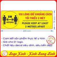 LOGO TEM STICKER YÊU CẦU GIỮ KHOẢNG CÁCH TỐI THIỂU 2M KHI GIAO DỊCH - BIỂN PHÒNG CHỐNG DỊCH BỆNH COVID 19- 2M DISTANCE