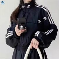 Logo thêu nữ Adidas Clover Bộ đồ thể thao dệt ba sọc Athleisure Áo gió khô nhanh có eo cao H22875