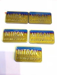 Logo titanium mẫu Nitron keo 3M ( giá 1 cái ) dán chân phuộc xe tay ga