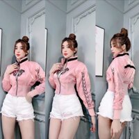 [LOGO VER-SA] Áo Khoác Lửng  02 Lớp Phi Xà Cừ Thêu LoGo Sang Chảnh Cá Tính 06 Màu Hợp Thời Trang Phái Nữ Bo Eo To Cao Câ