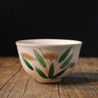 LỖI / Chawan - Bát đánh matcha Kyo vẽ lá tre