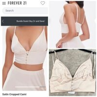 [LỖI THANH LÝ] Áo croptop FOREVER 21 lụa satin dây cổ V lưng thun màu be nút giữa