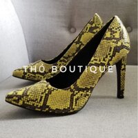 [LỖI THANH LÝ] Giày cao gót MARCO TOZZI họa tiết da rắn vàng đen 10cm size 40