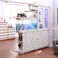 Lối vào phòng khách phong cách Châu Âu với tủ vách ngăn bể cá, tủ lối vào, tủ rượu 2 mặt, tủ hội tr