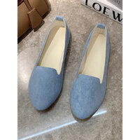 Lok Fu Doudou Giày Đơn Nữ Mũi Tròn Nhỏ Nam Mùa Hè Nông Miệng Vải Giày Đế Bằng Bên Ngoài Mặc Một Chân Phụ Nữ Mang Thai Size Lớn