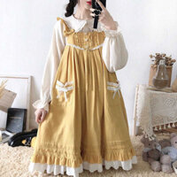 Lolita ngọt ngào công chúa dây đeo Vintage falbala cao eo in Victoria đầm kawaii cô gái got