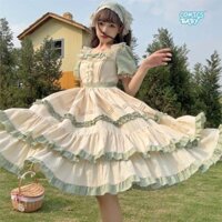 Lolita~Factory Original Design Lolita Dress Pastoral Style op green Short Sleeve Dress