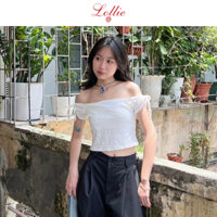 LOLLIE STUDIO - Áo thun đục lỗ kèm dây nơ rời Annie Top TKP213 áo trễ vai crop thiết kế chất liệu cao cấp