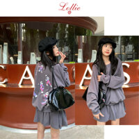 LOLLIE STUDIO - Set áo nỉ dài tay cổ tròn kèm chân váy cạp chun Panda Lolliepicked TKP202 freesize thiết kế nỉ cao cấp