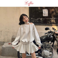 LOLLIE STUDIO - Set áo nỉ trễ vai thêu chữ kèm khăn Lollie LS TKP228 bộ đồ thu đông chất liệu cao cấp