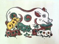 Lợn đàn - Tranh dân gian Đông Hồ - Dong Ho folk woodcut painting - tranh giấy